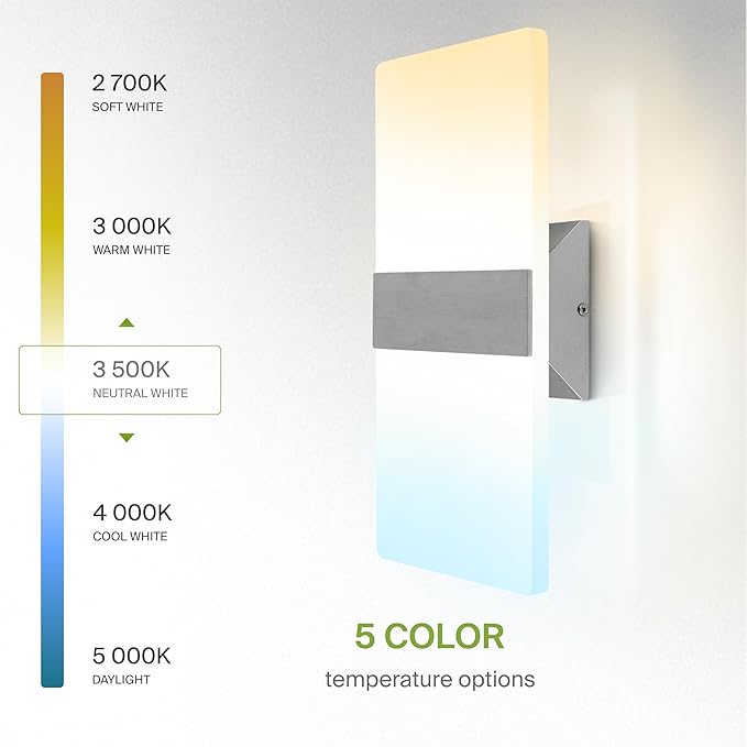 ASD LED Indoor Wall Mount Light Fixture - 14 Inch 24W Modern Interior Brushed Nickel Dimmable Wall Sconce Light - ETL 2700K-5000K Adjustable - Hallway, Bedroom LED Wall Lights, Pack of 2