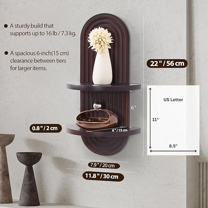 Boho Wall Shelf with Arched Wood Design Mid-Century Rainbow Decor Floating Shelves for Home Bedroom Living Room Nursery Office 22 x 11.8 Inches Dark Brown
