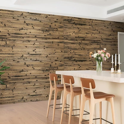 Natural Bamboo Wall Panel for Interior Wall Decor, Renewable Pole Wrap Wainscoting Paneling for Wall Ceiling Furniture Cabinet Office, 12 x 96 Inch, Dark Burned