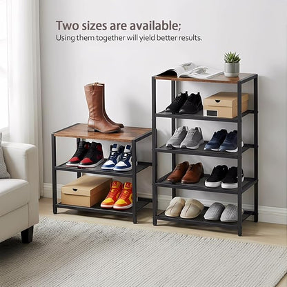 3-Tier Wooden Shoe Rack with Metal Mesh Shelves - for Entryway, Closet, Hallway & Bedroom Holds 6 Pairs, Ideal for Storage or Display