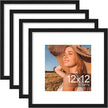Vittanly 12x12 Picture Frames Set of 4, Display Pictures 8x8 with Mat or 12x12 without Mat, Gallery Wall Frame Set for Wall Mounting, Engineered Wood with Shatter Resistant Plexiglass, Black