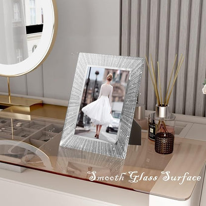 6x8 Picture Frame Glass 2 Pack, Sparkly Glitter Photo Frame 6 x 8 Mirror Crystal Wedding Gift Wall and Tabletop Display