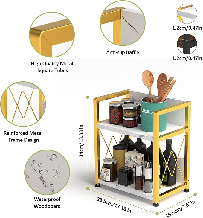 Aduanbang Coffee Bar Accessories Organizer, 2 Tier Wooden Kitchen Counter Shelf, Coffee Organizer Station for Countertop, Condiment Rack for Mugs, Cups, Cream, Syrup