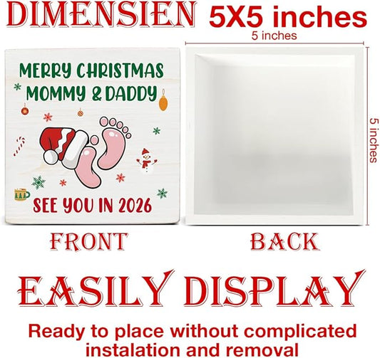 Christmas Decor, Merry Christmas Mommy and Daddy See You in 2026 Decorations, Baby Shower Wooden Sign Rustic Home Decor 5 x 5 Inches