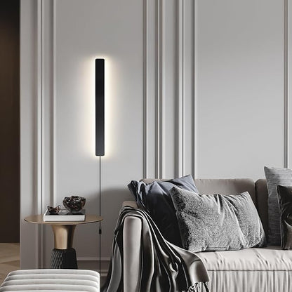 Modern Plug in Wall Sconces, 23.6 inch Frosted Black LED Long Wall Lights, 12W Warm White 3000K Acrylic Indoor Wall lamp,with 59" Plug Cable for Bedroom, Living Room, Bathroom Makeup, Hallway