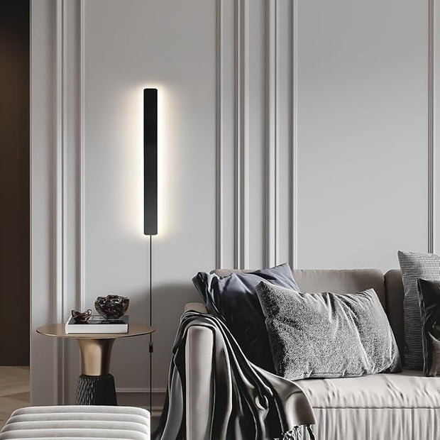 Modern Plug in Wall Sconces, 23.6 inch Frosted Black LED Long Wall Lights, 12W Warm White 3000K Acrylic Indoor Wall lamp,with 59" Plug Cable for Bedroom, Living Room, Bathroom Makeup, Hallway