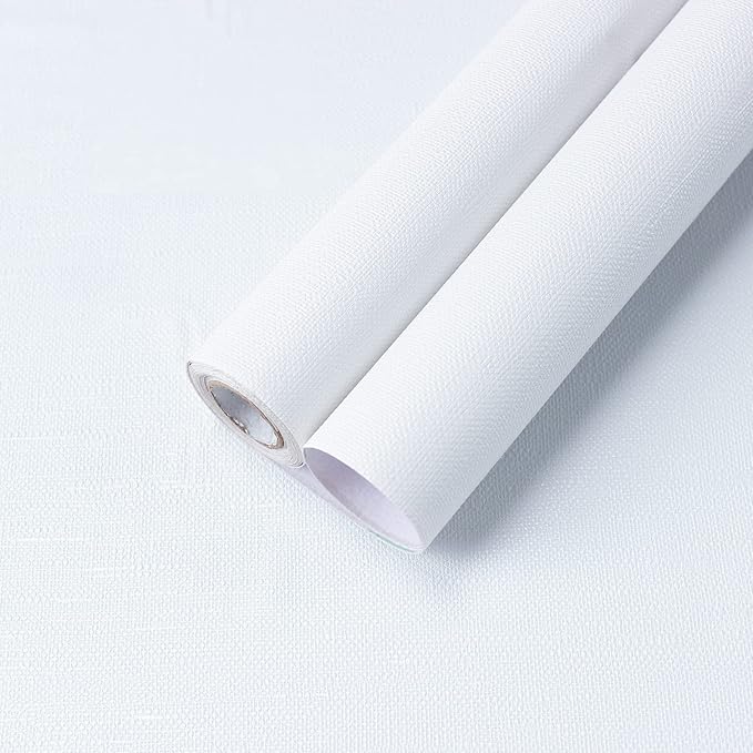 WADILE Grasscloth Peel and Stick Wallpaper 15.7in x 393.7in, Textured Contact Paper for Cabinets, Faux Linen Wall Paper Pull and Stick, Fabric Vinyl Wallpaper Self Adhesive White