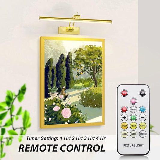 2 Pack Picture Light Battery Operated for Wall, 16" Wireless Art Lighting for Painting, 6 Colors Picture Frame Lights with Remote, Dimmable 5200mAh Gallery Light, Gold