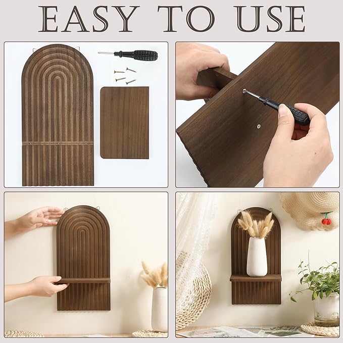 Tatuo 2 Pieces Vintage Boho Wall Shelf Decor Floating Shelves for Wall Mid Century Modern Wooden Hanging Holder Retro for Living Room Bathroom Bedroom Office Nursery Decoration