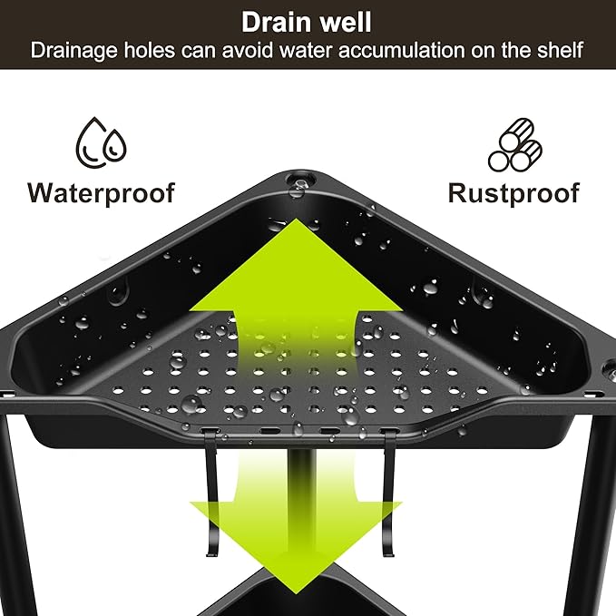 Orimade Rustproof 4 Tier Floor Standing Corner Shower Caddy Organizer, Plastic Metal Splicing Floor Corner Shelf Rack Storage Stands for Bathroom,10.8 x 10.8 x 44.6 inches, Black