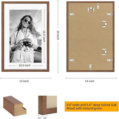 puthiac 13x19 Solid Oak Wood Picture Frame, Fits 11x17 with Mat or 13x19 Without Mat, Wall Display Only, Vertical or Horizontal, Plexi Front, 3 Pack, Walnut