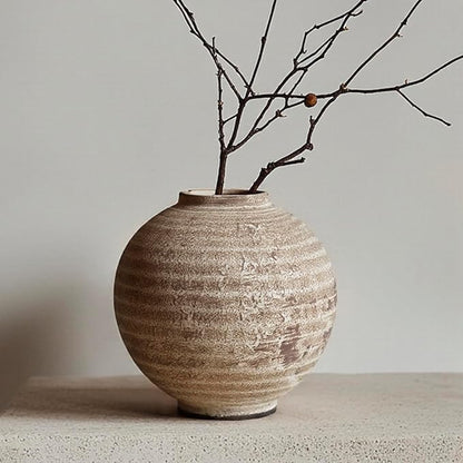 Ceramic Farmhouse Vase Rustic Decor,Pottery Decorative Flower Vases for Home Decor,Boho Vase for Table, Living Room,Bathroom,Shelf,Mantel Decoration,Light Brown (5.5 inch)