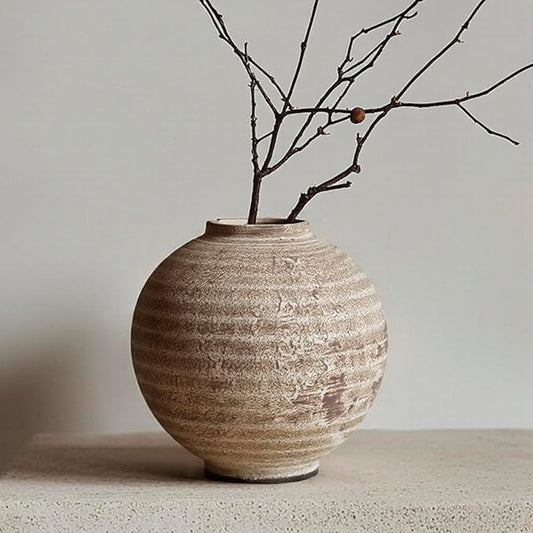 Ceramic Farmhouse Vase Rustic Decor,Pottery Decorative Flower Vases for Home Decor,Boho Vase for Table, Living Room,Bathroom,Shelf,Mantel Decoration,Light Brown (5.5 inch)