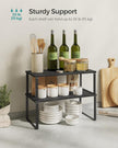 SONGMICS Cabinet Organizer Shelf, Set of 4 Kitchen Counter Shelves, Kitchen Storage, Spice Rack, Stackable, Expandable, Metal and Engineered Wood, Ink Black and Ebony Black UKCS028B01