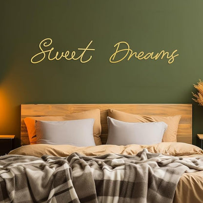 Zzbakress Sweet Dreams Wall Decor Metal Wall Art Large Modern Living Room Farmhouse Sign for Bedroom Black Metal Wall Art for Office and Home Wall Decor (Gold, Farmhouse)