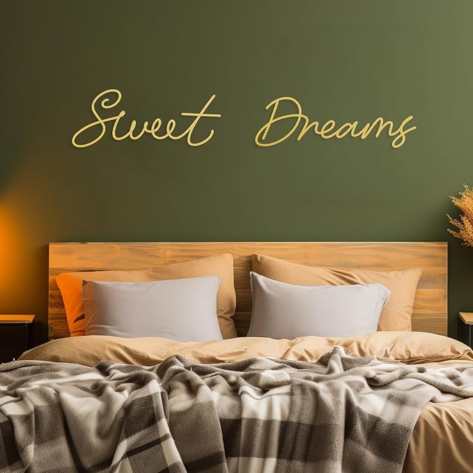 Zzbakress Sweet Dreams Wall Decor Metal Wall Art Large Modern Living Room Farmhouse Sign for Bedroom Black Metal Wall Art for Office and Home Wall Decor (Gold, Farmhouse)
