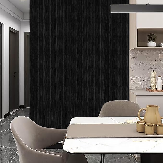 Black Grasscloth Peel and Stick Wallpaper Texture Contact Paper 15.7" X 120" Self-Adhesive Linen Removable Wallpaper Cabinets Counter Top Liners