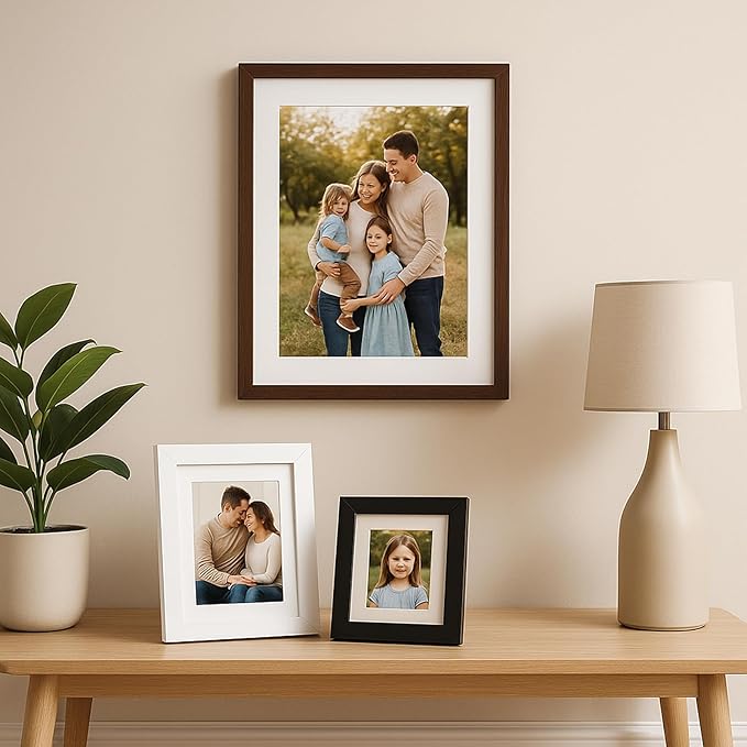 puthiac 6x6 Solid Oak Wood Picture Frame, Fits 4x4 with Mat or 6x6 Without Mat, Wall or Tabletop Display with Stand, Plexi Front, 1 Pack, Black