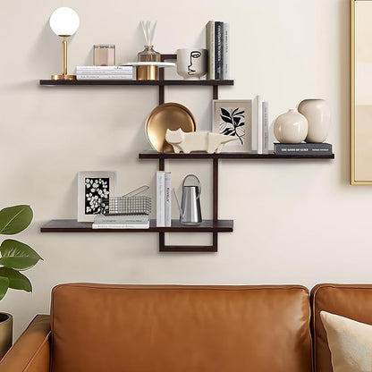 PHOENANCEE 3 Tier Wall Shelves,Decorative Floating Shelf for Wall,Plants Photo Shelf Storage Display Shelving Wood for Living Room Bedroom Kitchen Home Office Decor,Modern,Large,22 Inch(Walnut