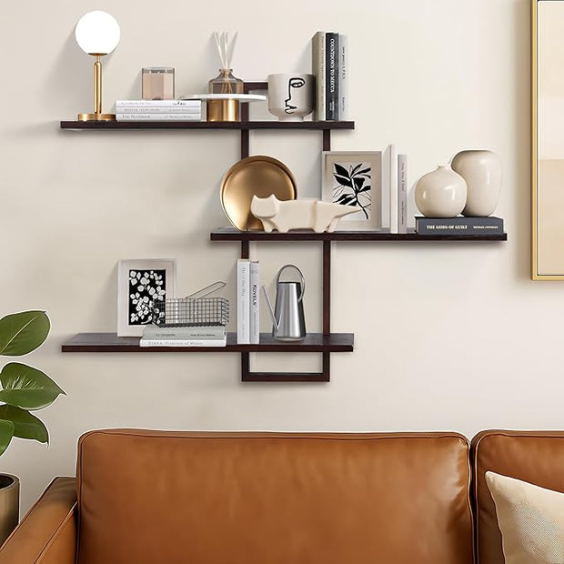 PHOENANCEE 3 Tier Wall Shelves,Decorative Floating Shelf for Wall,Plants Photo Shelf Storage Display Shelving Wood for Living Room Bedroom Kitchen Home Office Decor,Modern,Large,22 Inch(Walnut
