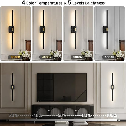 Wall Sconce Battery Operated Wall Light: 10000mAh Wireless Wall Sconces with Remote Control, 360° Rotate Rechargeable Wall Scone for Bedroom Living Room Bathroom Hallway, 31.5 Inch, Black