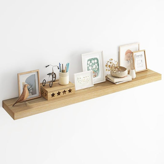 RICHFOCUS Floating Shelves for Wall | 9.3 Inch Deep Rustic Long Floating Shelves with Solid Ash Wood Veneer Set of 1 | 55 Inch Shelves with Upgraded Brackets | for Living Room Bathroom Home Office