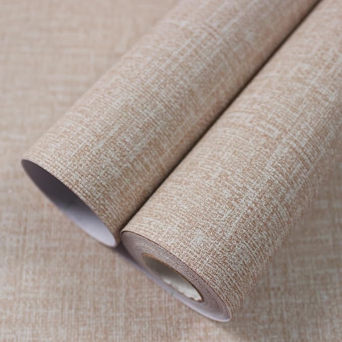 WADILE Grasscloth Peel and Stick Wallpaper 23.6in x 472in, Textured Contact Paper for Cabinets, Faux Linen Wall Paper Pull and Stick, Fabric Vinyl Wallpaper Self Adhesive Khaki