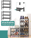 Small Shoe Rack for Entryway,3-Tier Black Bamboo Shoe Organizer for Hallway Closet, Free Standing Shoe Racks for Indoor Outdoor