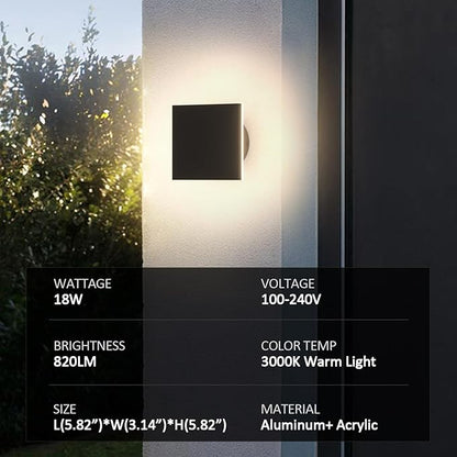 2 Packs LED Wall Light Outdoor Indoor Modern Wall Sconce Mini Wall Sconce Black Modern Outdoor Wall Lights Aluminum Porch Lights Outside Wall Lights for House (Square)