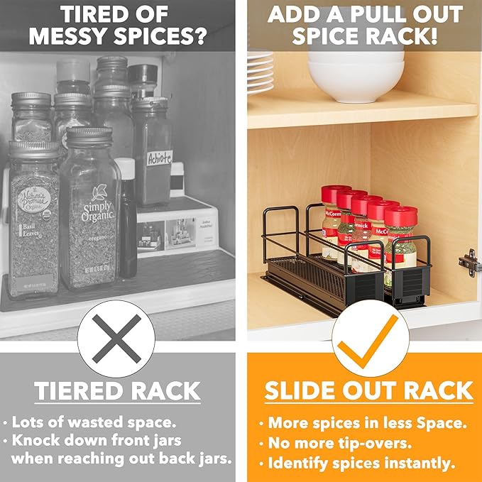 SpaceAid Pull Out Spice Rack Organizer for Cabinet, Heavy Duty Slide Out Seasoning Kitchen Organizer, Cabinet Organizer, with Labels, 5.2