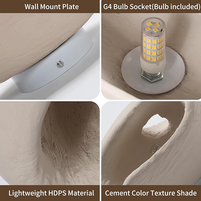 Modern Wall Sconce Plug in, Indoor Wall Light Fixture, 2 Holes Minimalist Industrial Cement Stone Style Wall Mounted Lamp for Living Room Bedroom Vanity Hallway Stairs, Bulb Included