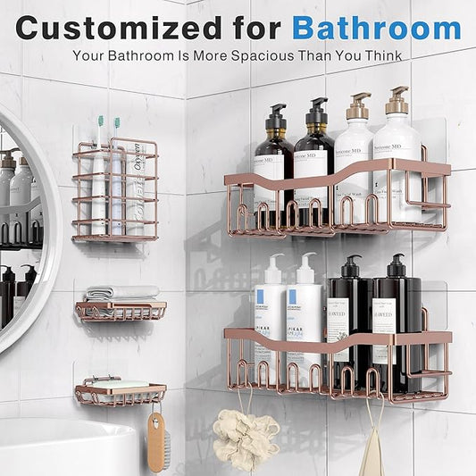 EUDELE 5-Pack Rustproof Stainless Steel Shower Caddy – No Drill Adhesive Bathroom Organizer with Large Capacity, Spacious Shower Shelves for Inside Shower, Kitchen & Home Decor Storage-XL Size