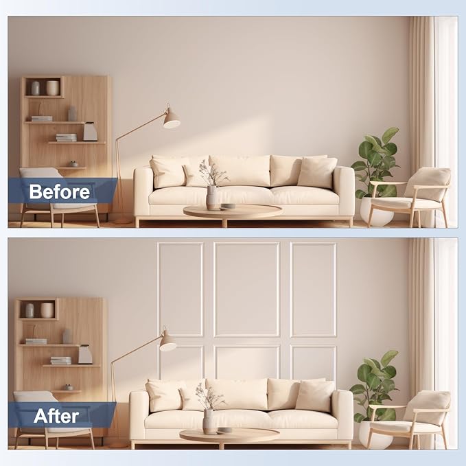 NeatiEase Peel and Stick Wall Molding Kit 6-Frame Premade, Ready-to-Assemble Wall Moulding Panel Frame, Self Adhesive Wainscoting Panels, Accent Molding Trim for Interior Walls Home Decor