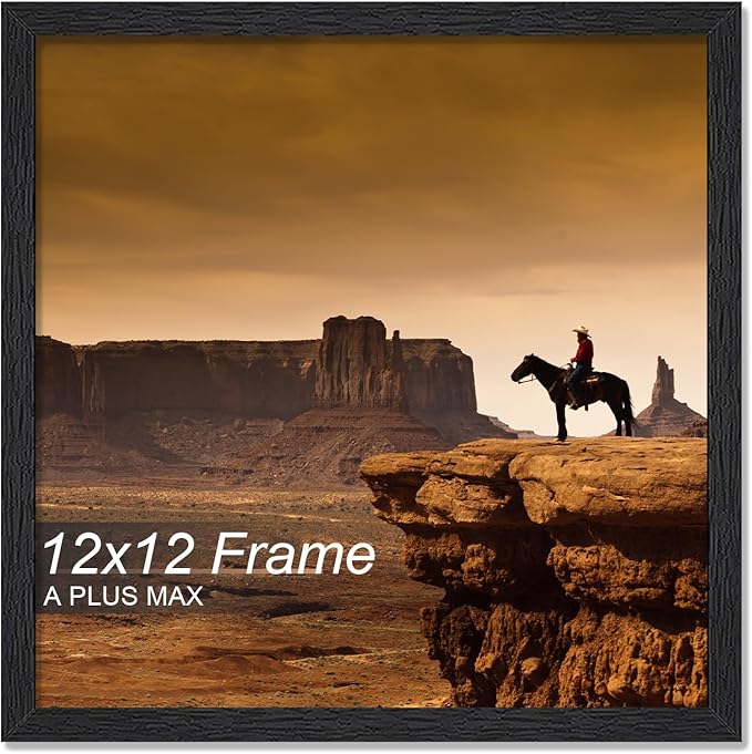 A PLUS MAX Square 12x12 Frame, Black Engineered Wood Picture Frame for 12 x 12 Picture Poster Photo, Light Weight 12 by 12 Frame with Wood-grain for Wall - 1 Pack/Black/12 x12