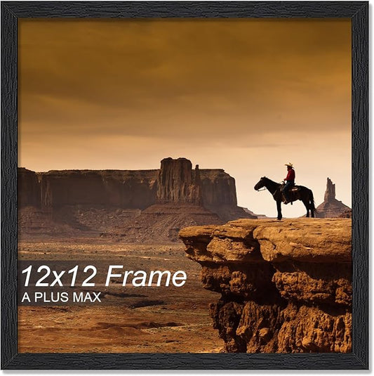 A PLUS MAX Square 12x12 Frame, Black Engineered Wood Picture Frame for 12 x 12 Picture Poster Photo, Light Weight 12 by 12 Frame with Wood-grain for Wall - 1 Pack/Black/12 x12