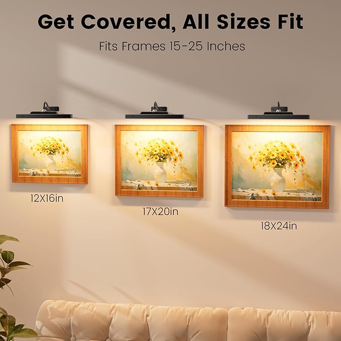 Wireless Picture Lights 12", 4400mAh Battery Powered Cordless Wall Lights, 2Pack Dimmable Remote Timer for Painting Artwork Living Room (Black)