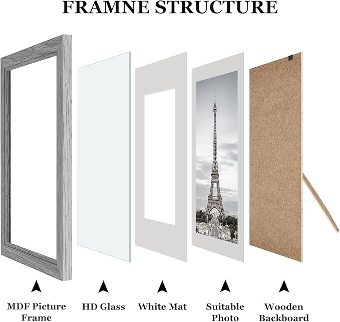 Picture Frames, Made of Real Glass and Wooden Frame, Gallery Photo Frames Set of 10 for Collage Wall Decor, Multi Sizes Including 8x10, 5x7, 4x6 for Mounting or Tabletop Display, Grey