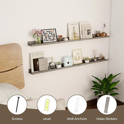 Axeman 48 Inch Floating Shelves | Picture Ledge Shelf Set of 2 | Rustic Grey Wall Shelves with Lip | Grey Picture Shelf for Wall with Ledge | Photo Ledges 48 Inch