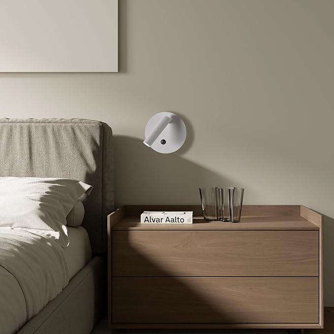 Aisilan 2-Pack Modern Wall Sconce with Touch Switch, Dimmable 6W Adjustable Wall Lamp, Dual-Mode Hardwired Bedside Lights, White Wall Mounted Lighting for Bedroom, Living Room & Hallway