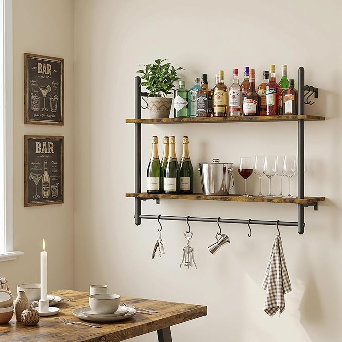 Merapi Industrial Pipe Floating Shelf with Towel Bar & Hooks - 31.5