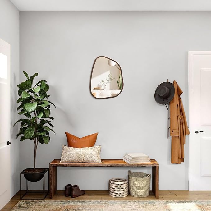 Asymmetrical Wall Mirror Irregular Wood Frame Modern Unique Wall-Mounted Artistic Wavy Mirror Decor Bathroom Vanity Bedroom Living Room Entryway Hallway 14
