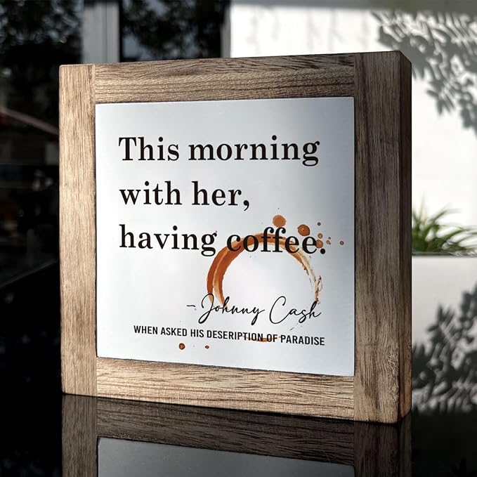 Coffee Decor Set, Wooden Box Signs for Home Decor, Farmhouse Wood Sign, Cafe Table Desk Decortion, This Morning With Her Having Coffee Sign