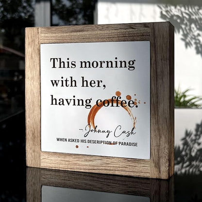 Coffee Decor Set, Wooden Box Signs for Home Decor, Farmhouse Wood Sign, Cafe Table Desk Decortion, This Morning With Her Having Coffee Sign