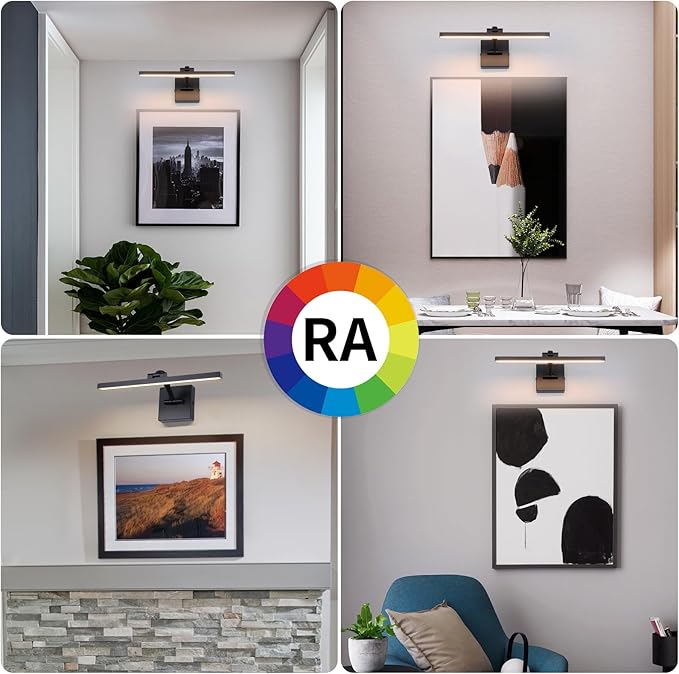 Black 15.7 Inch LED Dimmable Lights For Pictures On Wall Hard Wired Gallery Light Modern Artwork Wall Lamps, Warm White Picture Lights with Single Swing Arm Art Display Light For Paintings Portrait