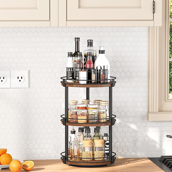 Snughome Lazy Susan Organizer, 3 Tier Rotating Spice Rack, Turntable Lazy Susan Kitchen Countertop Organizer, 10.2