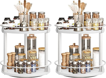 Spice Rack, Set of 2 Lazy Susan Organizer, 2-Tier Turntable Organizer For Cabinet, Compact and Versatile, for Kitchen Countertop, White SR22L2WW