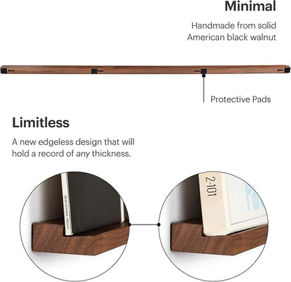 Vinyl Record Shelf - A 3-Feet Long Display Shelf Made of Solid Walnut - A Wall Mount for Your Favorite Records -This Vinyl Record Holder Fits All Records (Walnut)