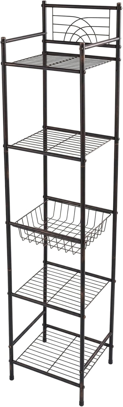 Bath Bliss 5 Tier Storage Shelf | 13"x 11.6"x 54.5" | Freestanding | Bathroom Storage | Rust Resistant | Easy Assemble | Oil Rubbed Bronze