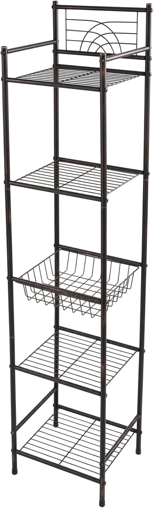 Bath Bliss 5 Tier Storage Shelf | 13"x 11.6"x 54.5" | Freestanding | Bathroom Storage | Rust Resistant | Easy Assemble | Oil Rubbed Bronze
