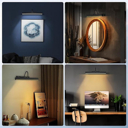 13'' Picture Light for Wall, 5200 mAh Battery Operated Picture Light with Remote & Timer for Wall Art - 3 CCT Dimmable LED, Matte Black Finish